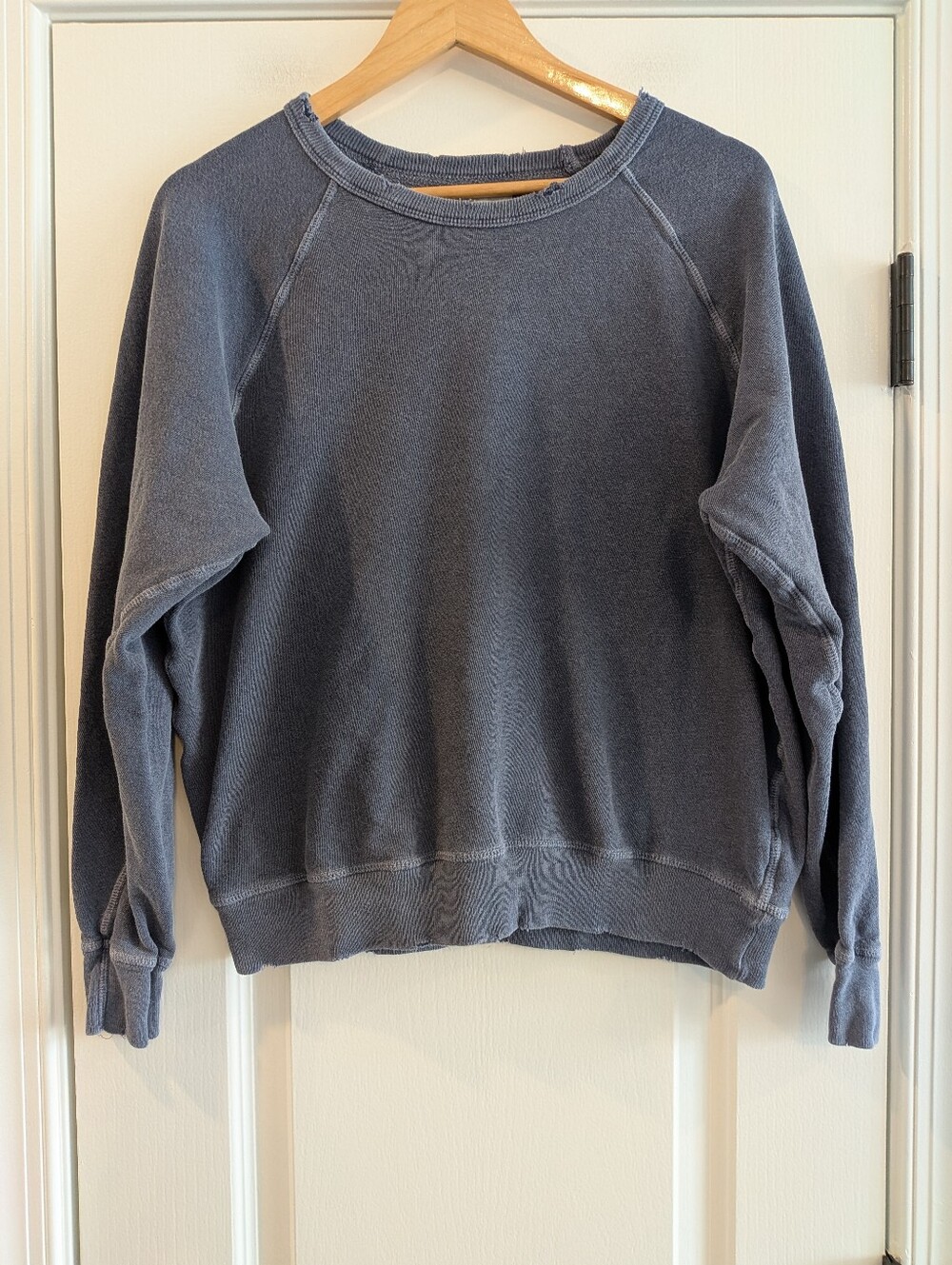 The Great College Sweatshirt Blue Distressed Crewneck Pullover Cotton Size S